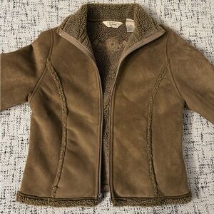 L.L. Bean embroidered brown faux shearling suede jacket